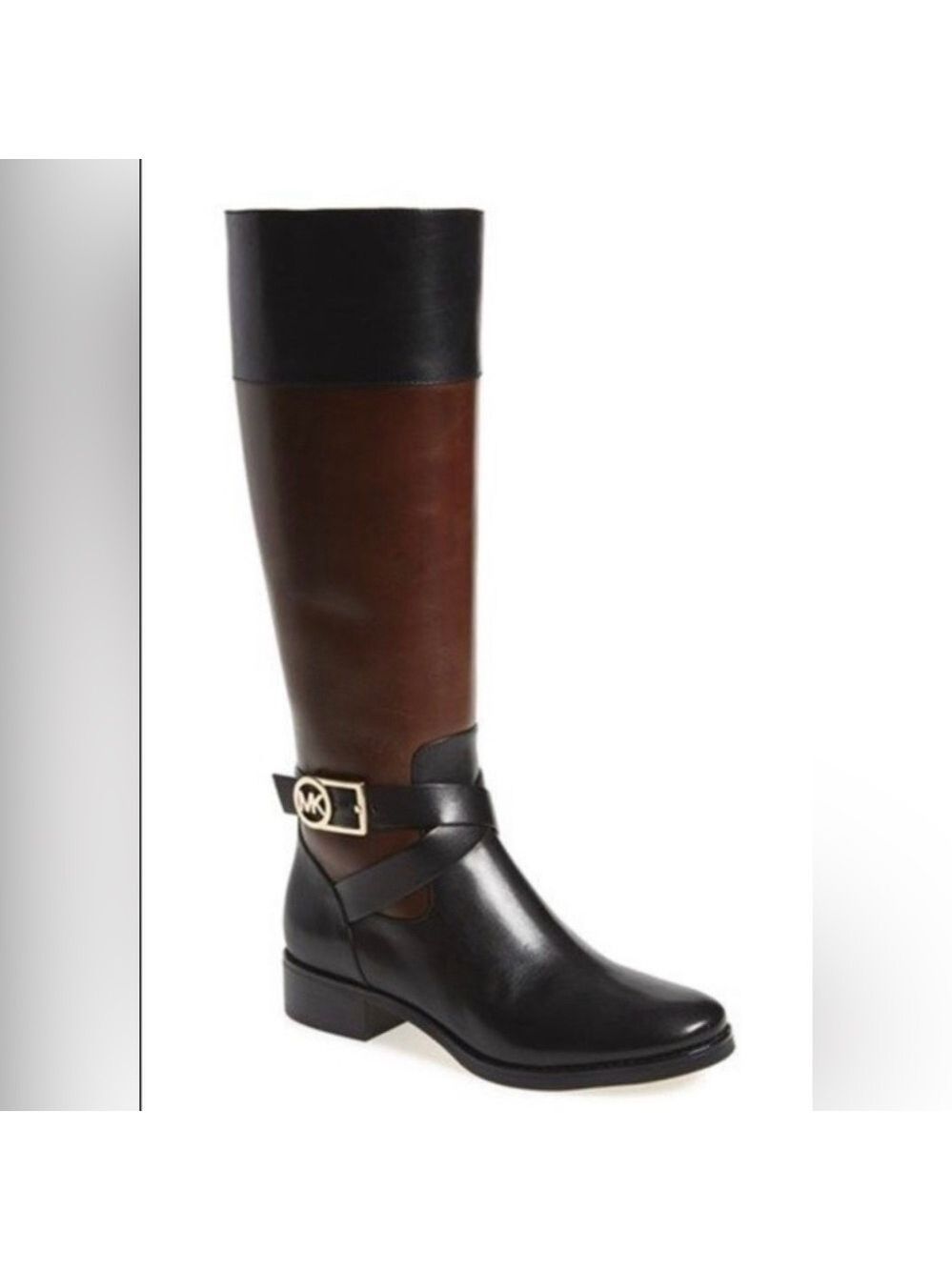NWOT Michael Kors Black and Brown Leather Riding Boots